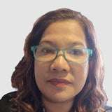 Woman with glasses with gray background