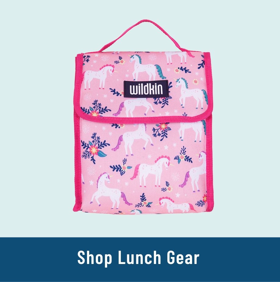 Link to Shop Lunch Gear. Image of unicorn lunch bag