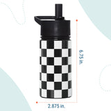 Black and White Checkered Steel Water Bottle