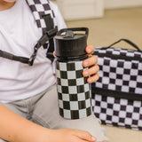 Black and White Checkered Steel Water Bottle