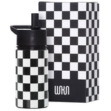 Black and White Checkered Steel Water Bottle