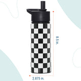 Black and White Checkered Steel Water Bottle