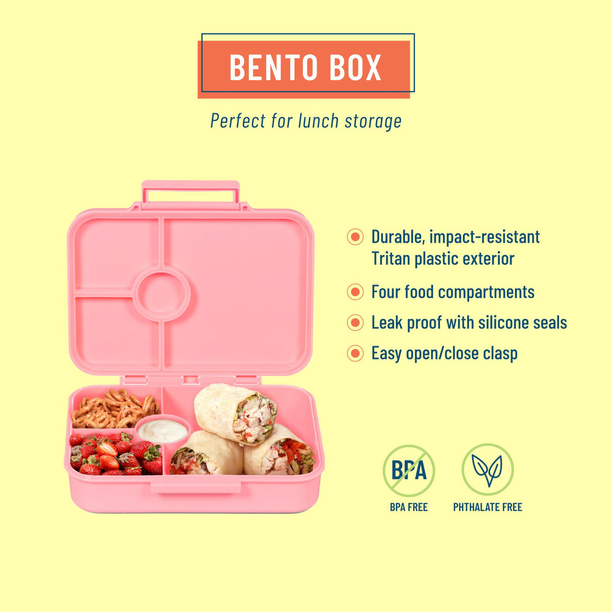 Pink Large capacity Reusable Bento Lunch Box - Durable Plastic