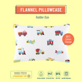 Trains, Planes & Trucks 100% Cotton Flannel Pillowcase - Toddler