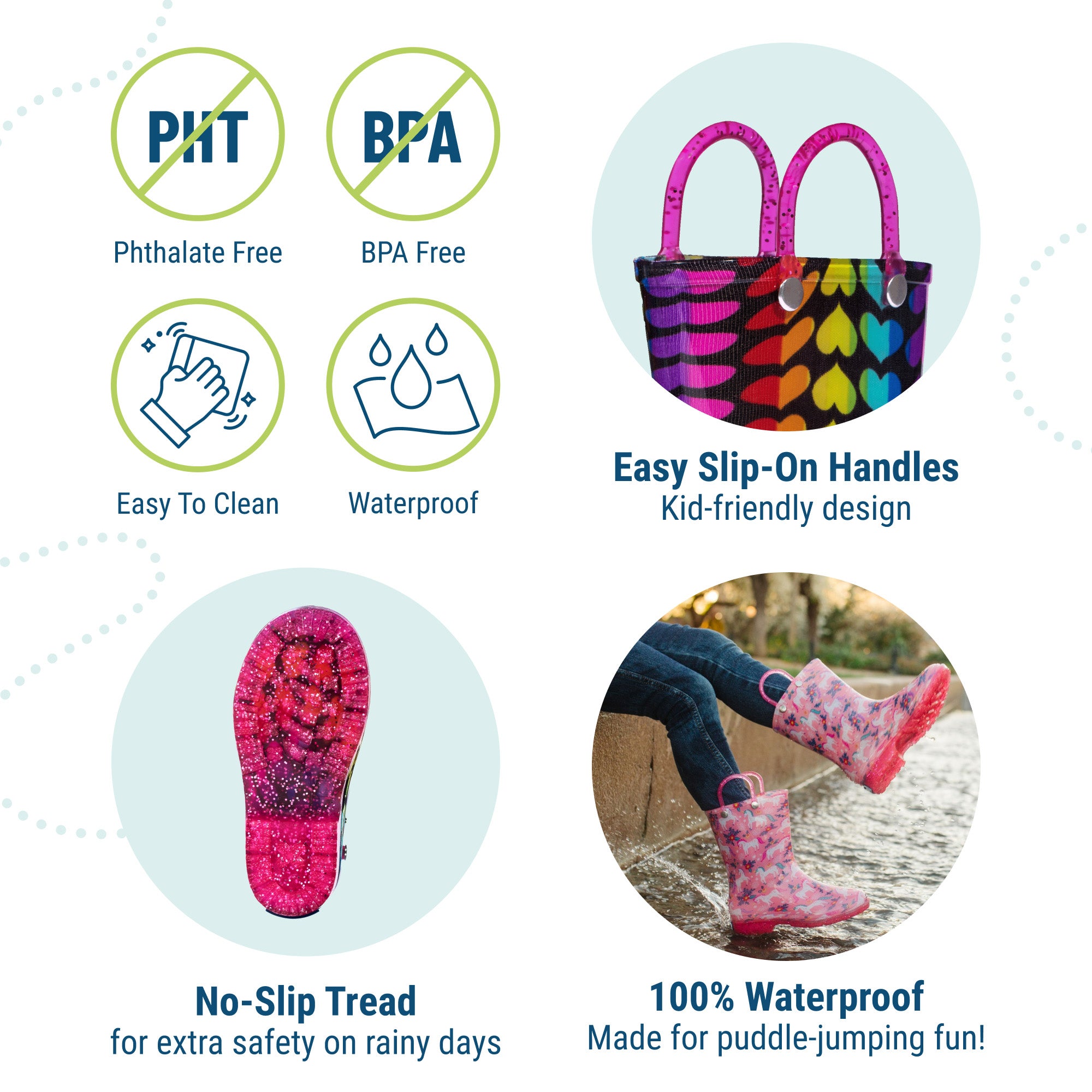 Rainbow Hearts Original Rain Boots