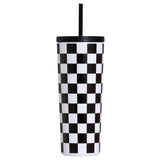 Black and White Checkered Tumbler - 24 oz