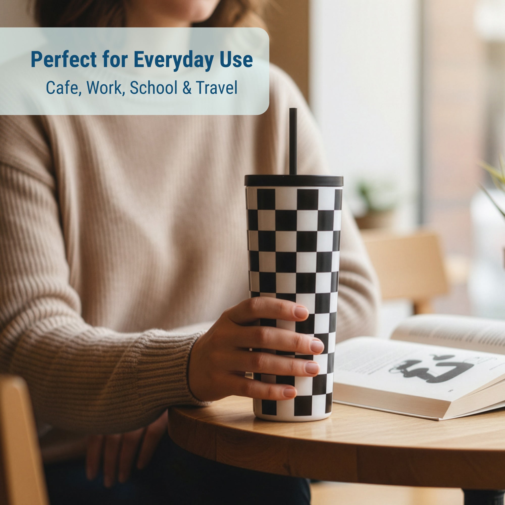 Black and White Checkered Tumbler - 24 oz