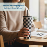 Black and White Checkered Tumbler - 24 oz