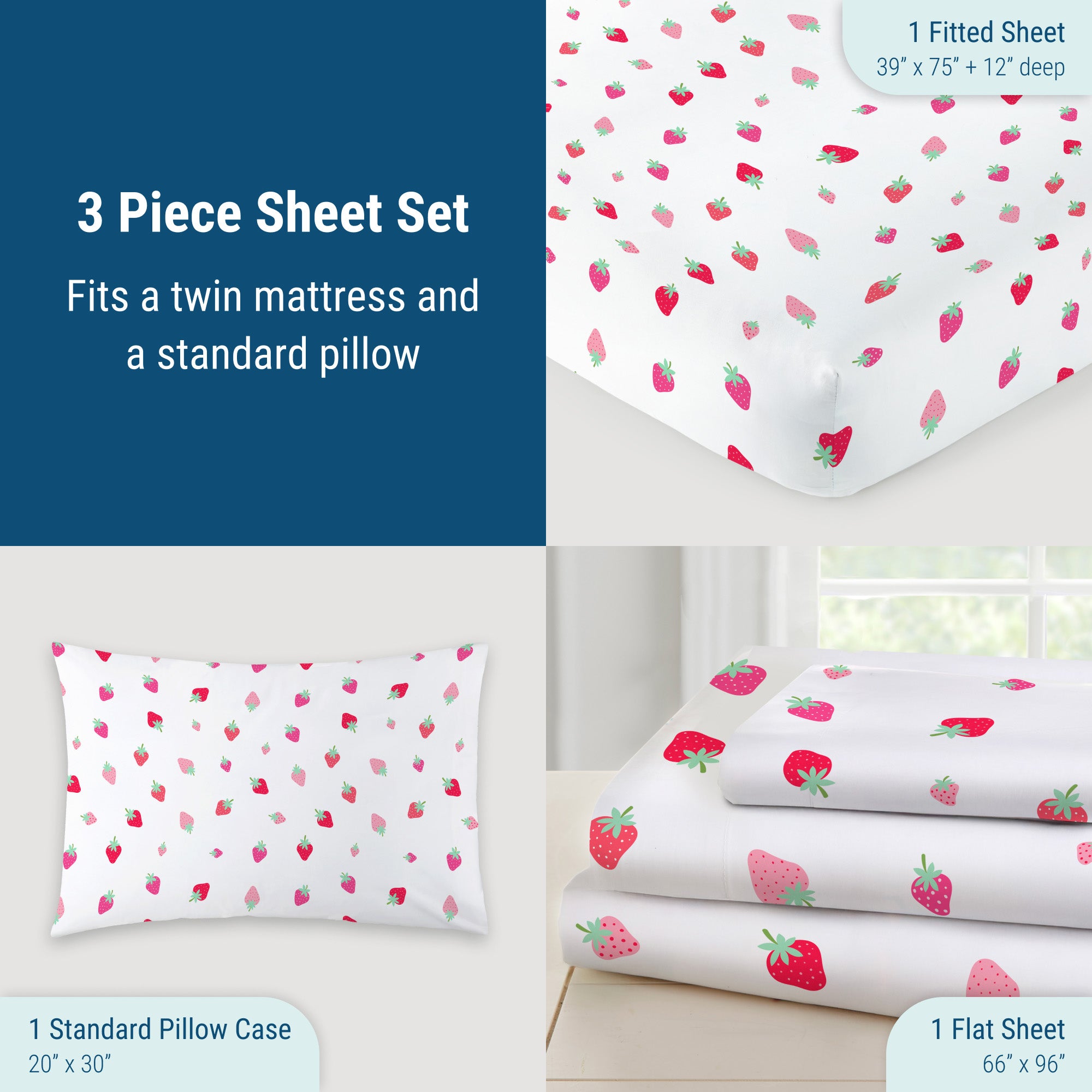 Strawberry Patch 100% Cotton Percale Sheet Set