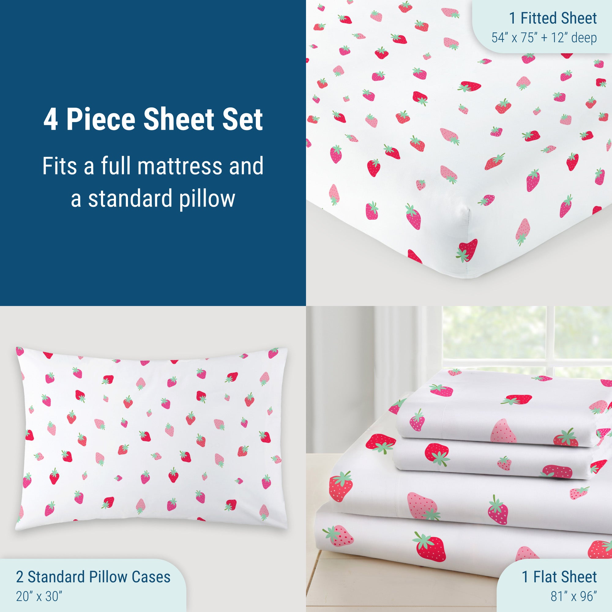 Strawberry Patch 100% Cotton Percale Sheet Set
