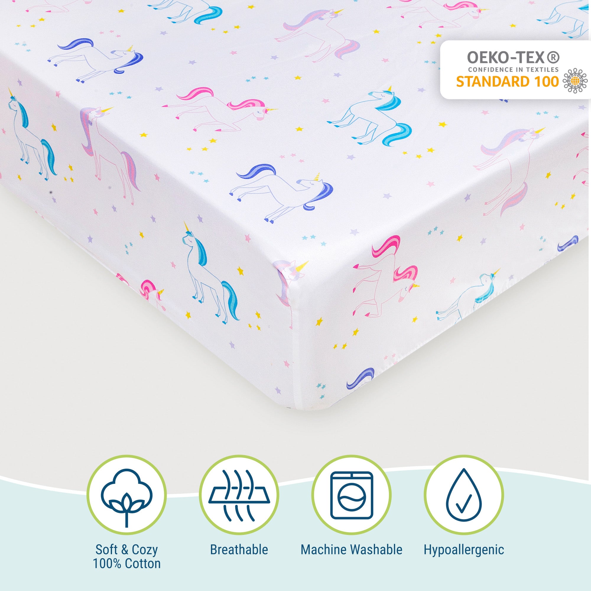 Unicorn 100% Cotton Percale Fitted Crib Sheet