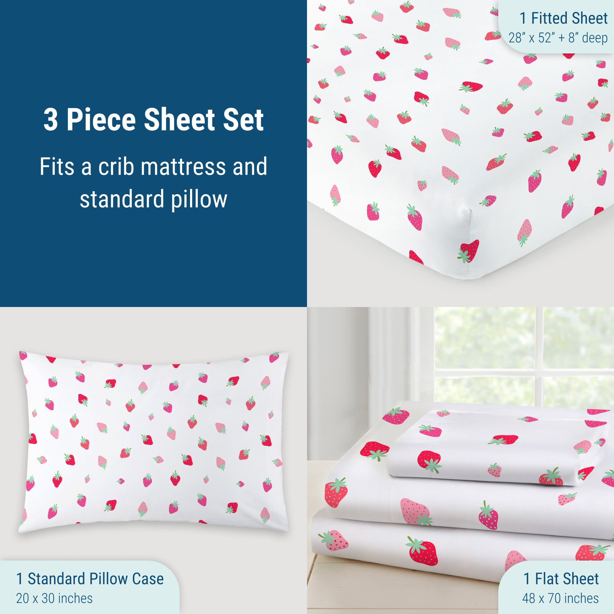 Strawberry Patch 100% Cotton Percale Sheet Set