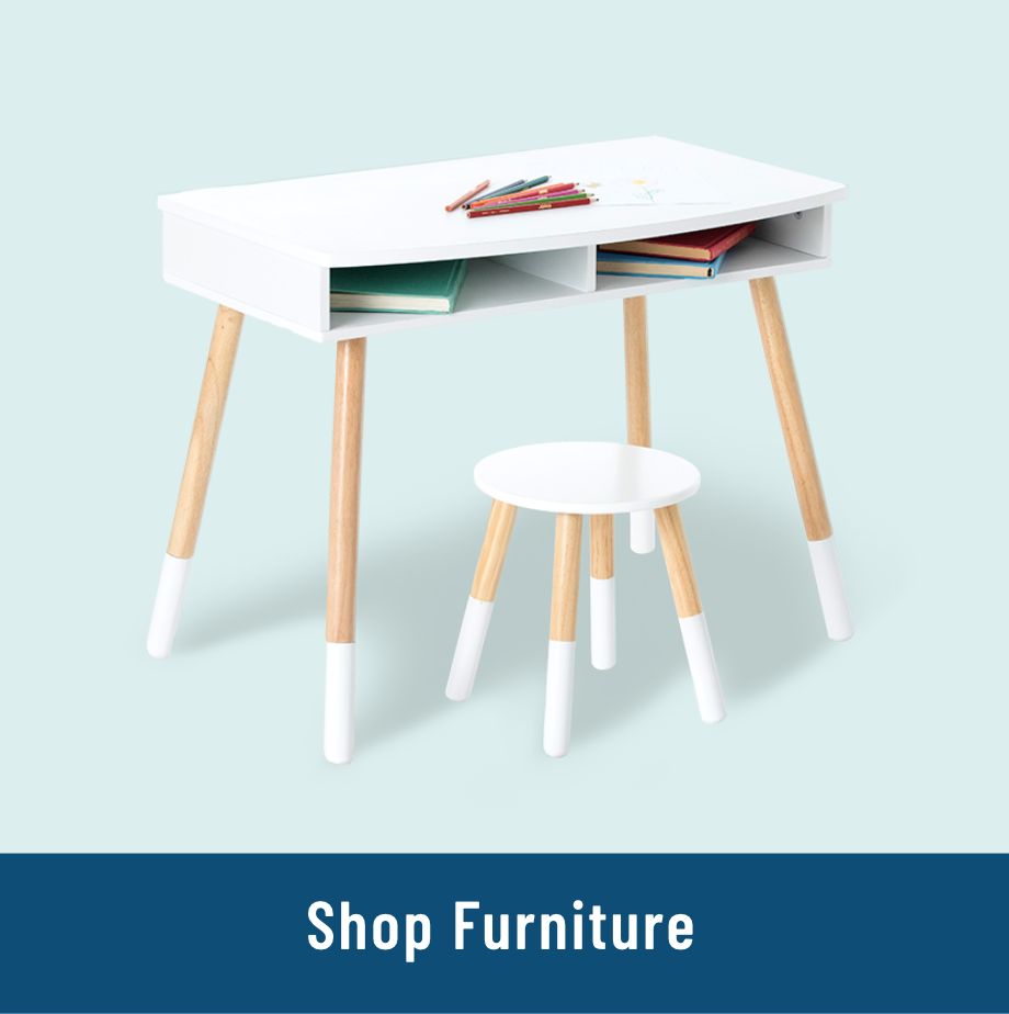Link to Shop Furniture. Image of a homework desk and stool
