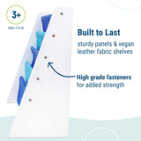 Vegan Leather Original Sling Bookshelf - White Wood w/ Light Blue and Dark Blue