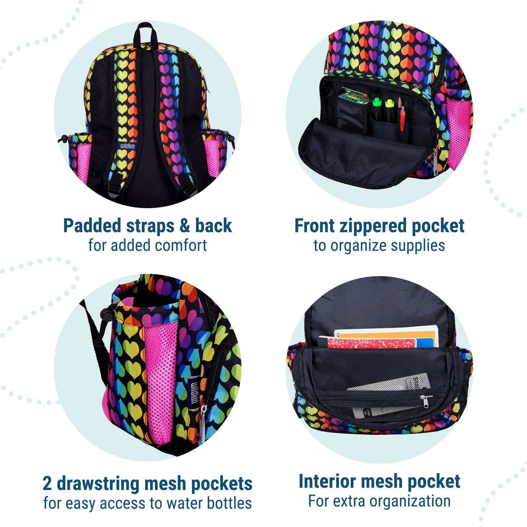 Rainbow Hearts 17 Inch Backpack