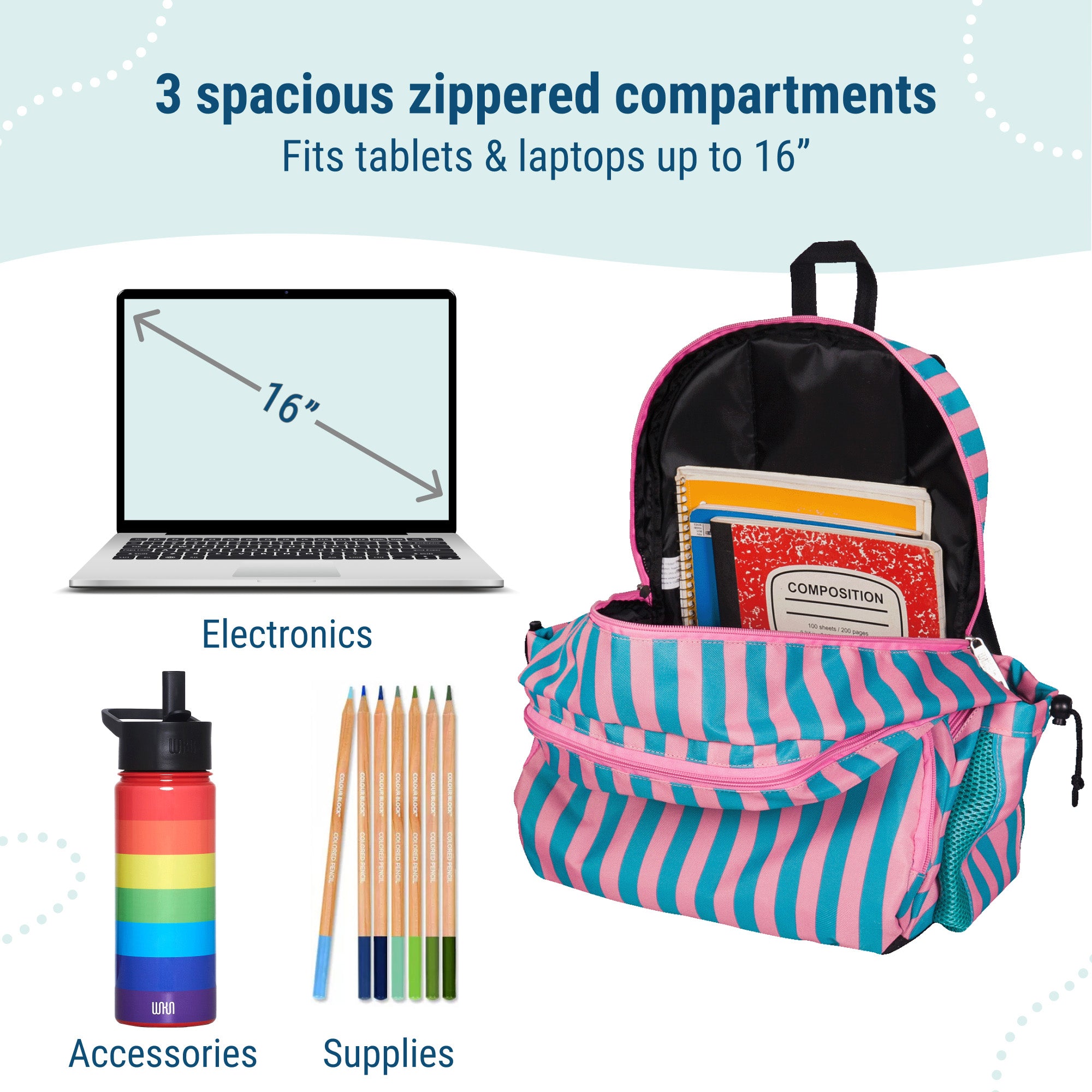 Chevron Blue 17 Inch Backpack