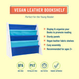 Vegan Leather Original Sling Bookshelf - White Wood w/ Light Blue and Dark Blue