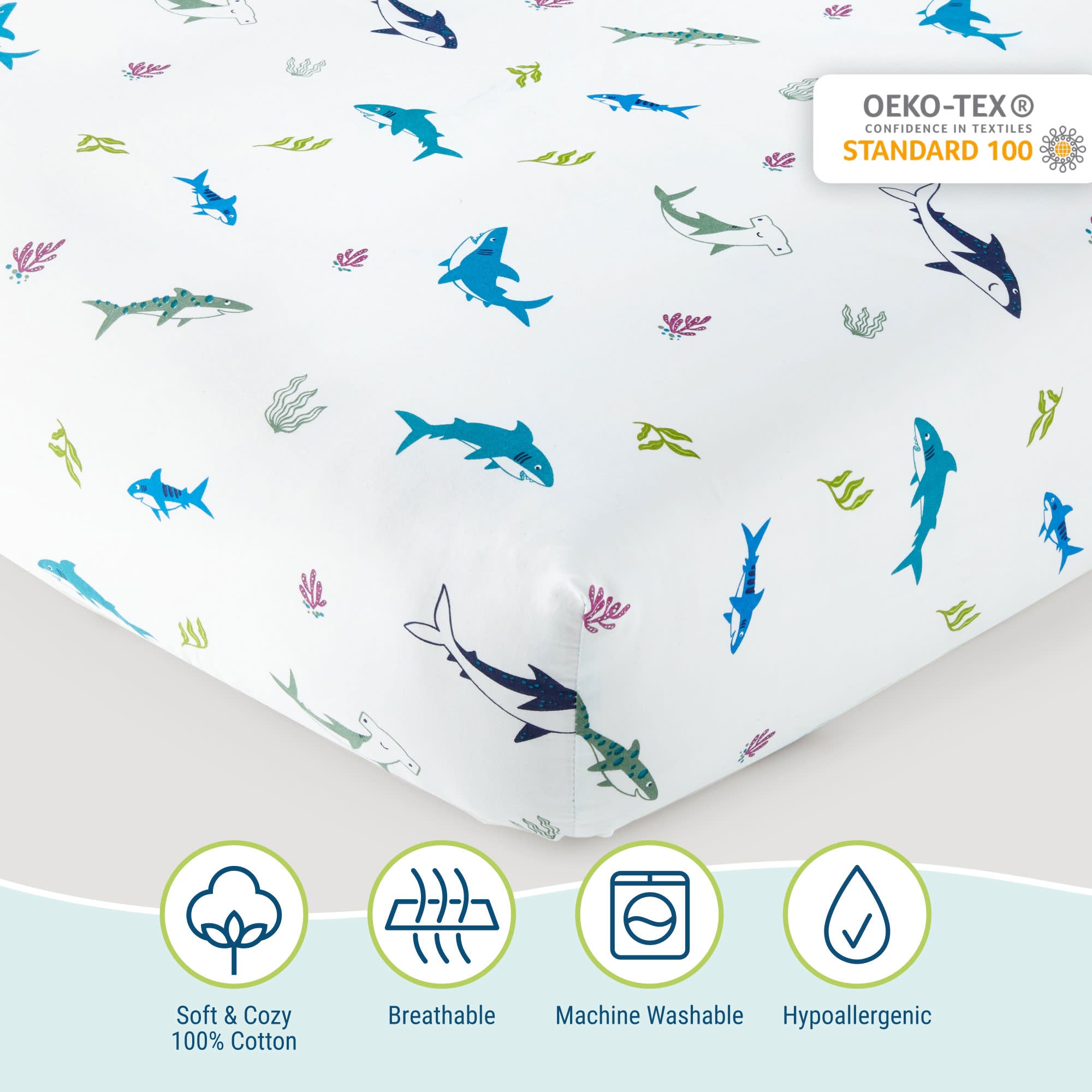 Shark Attack 100% Cotton Fitted Crib Sheet