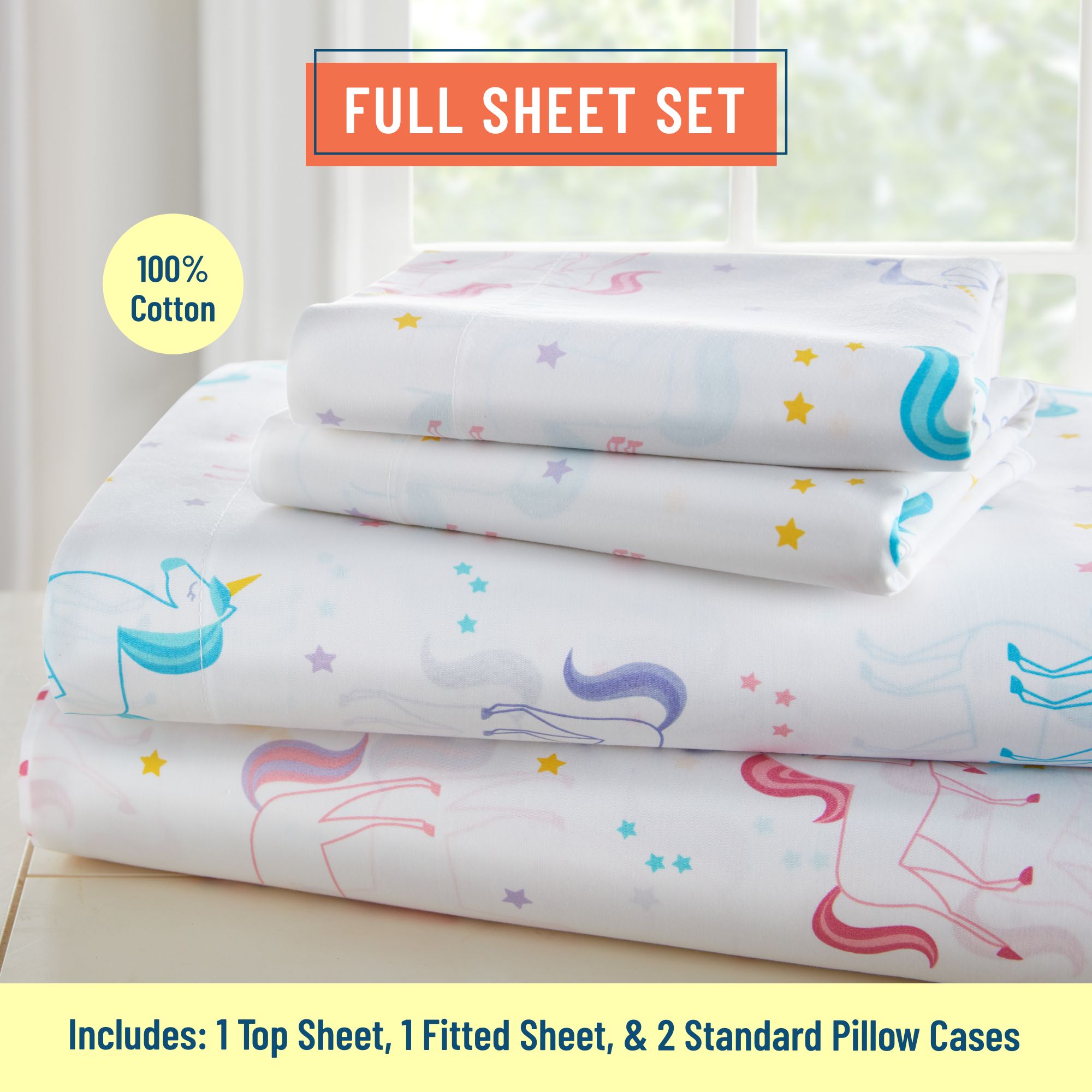 Unicorn 100% Cotton Percale Sheet Set