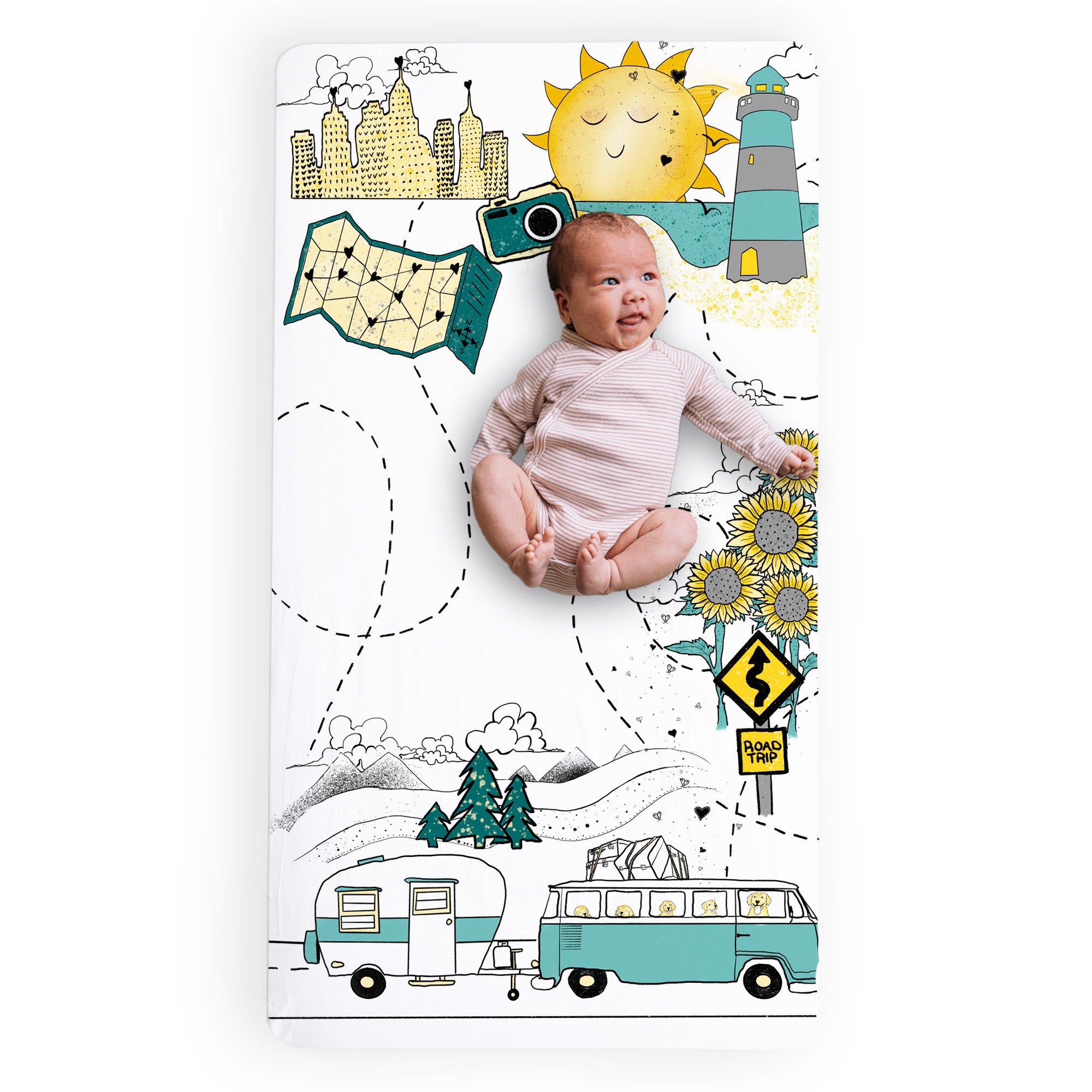 100% Cotton Fitted Crib Sheet - Road Trip