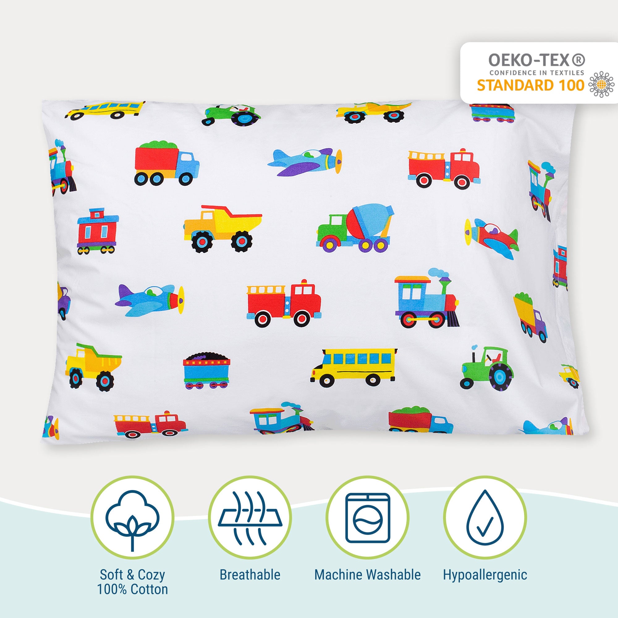 Trains, Planes & Trucks 100% Cotton Percale Pillowcase