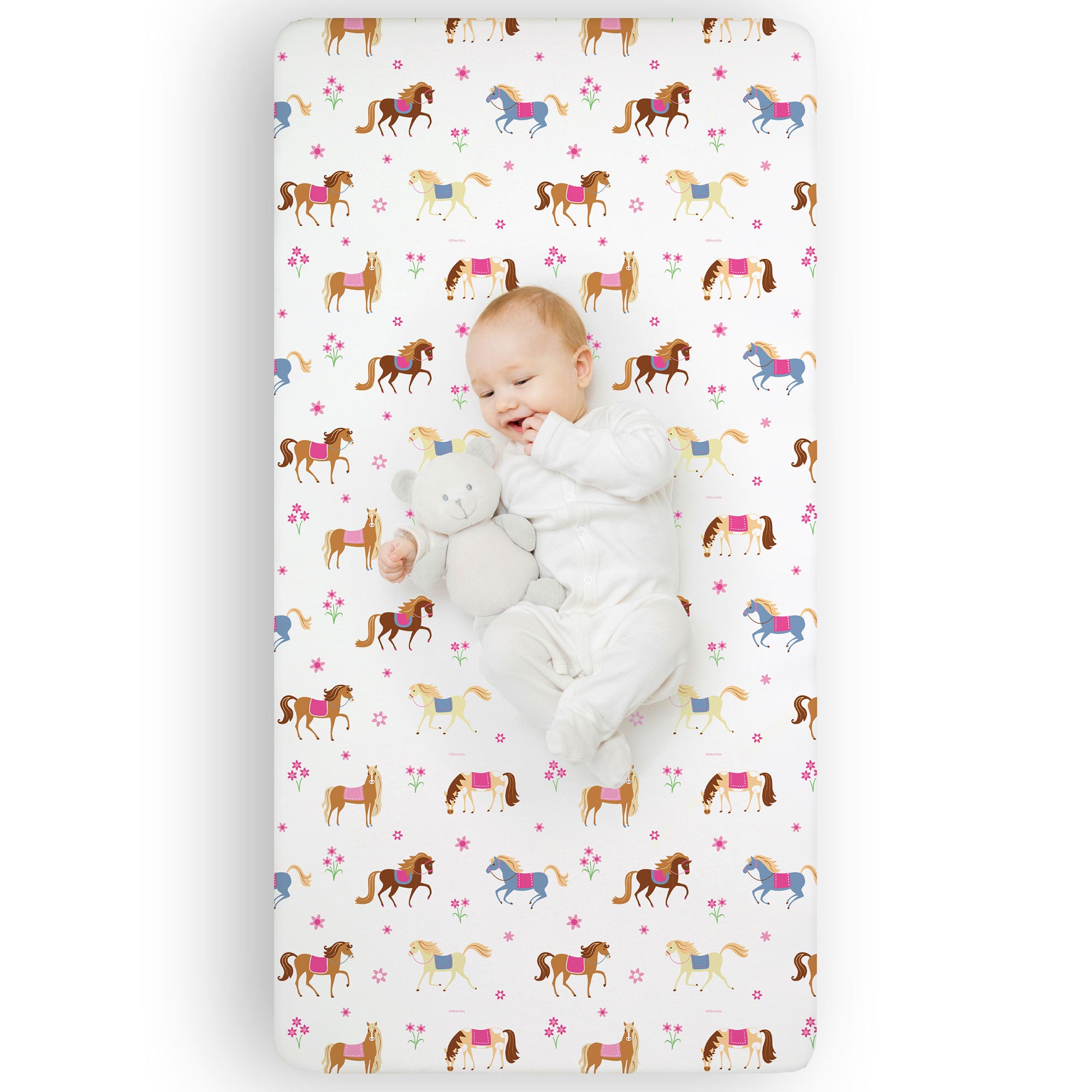 Horses 100% Cotton Percale Fitted Crib Sheet