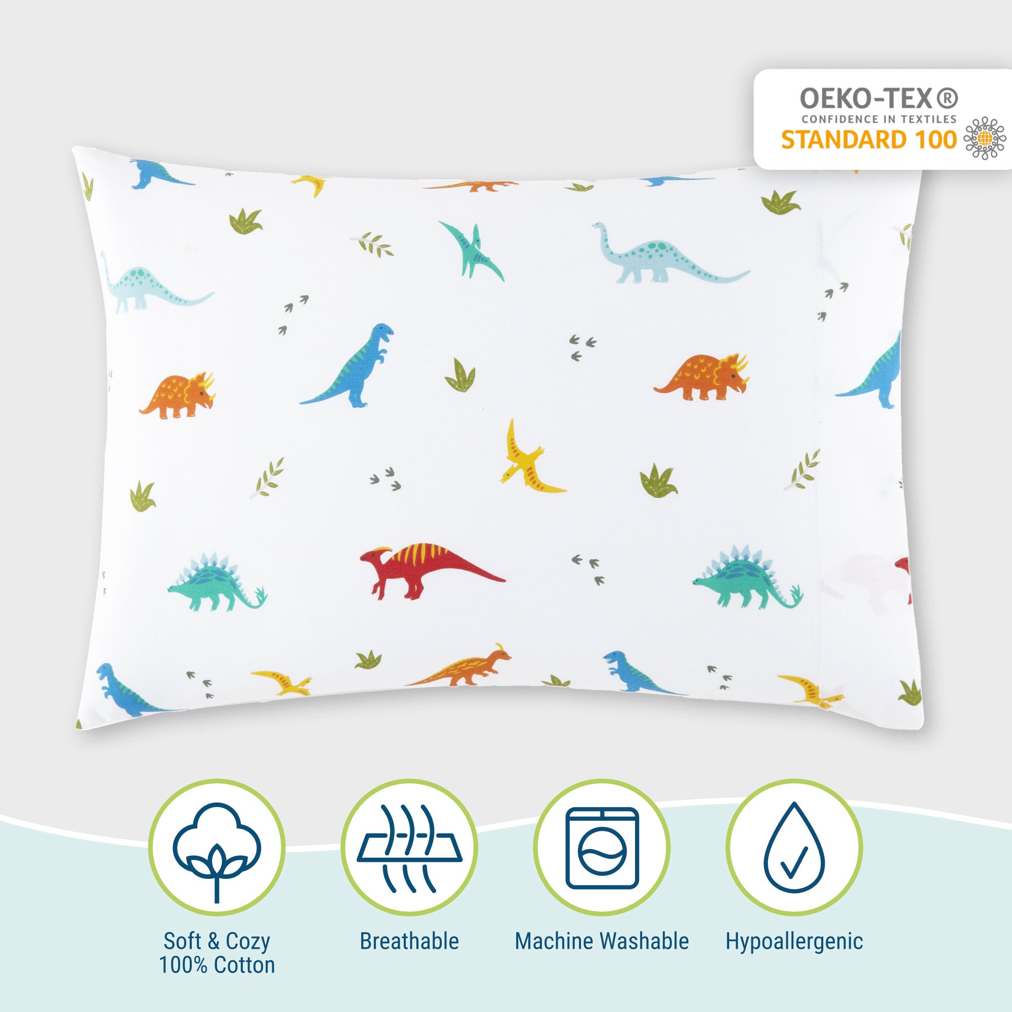 Jurassic Dinosaurs 100% Cotton Hypoallergenic Pillowcase - Toddler