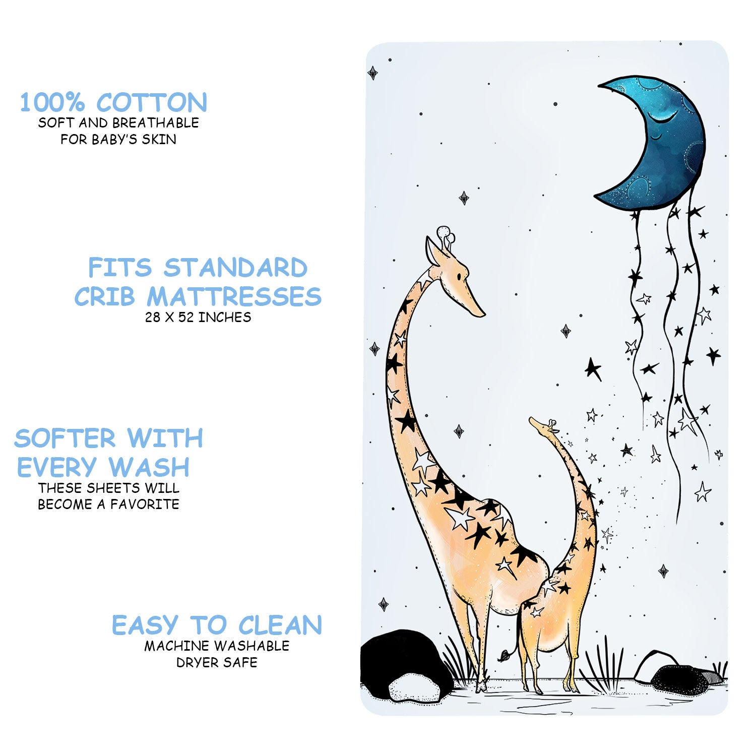 100% Cotton Fitted Crib Sheet - Giraffe and a Calf