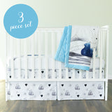 3 Piece Microfiber Crib Bedding Set - Mama Bear Blue