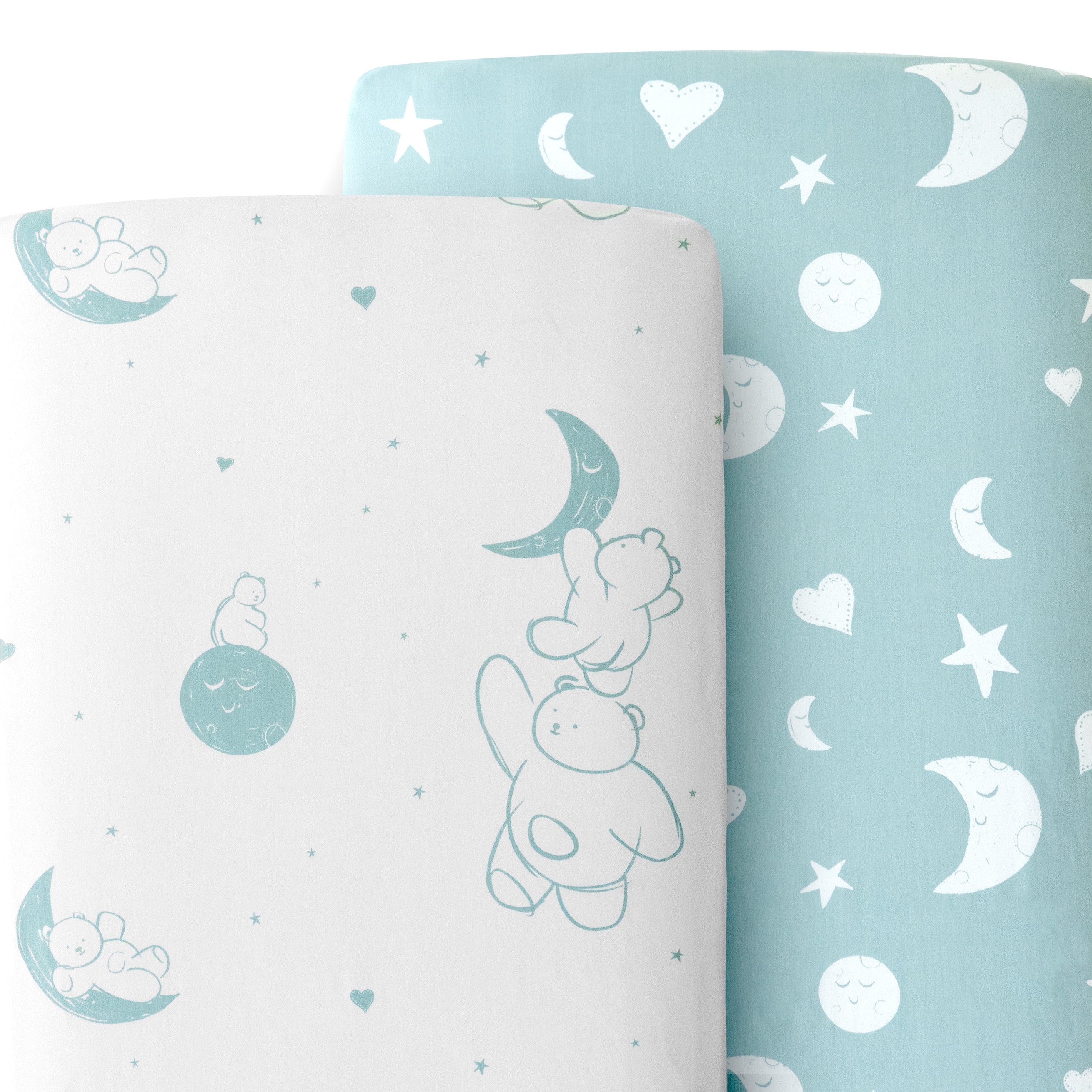 100% Cotton Fitted Crib Sheets - Bears & Moon - 2 Pack