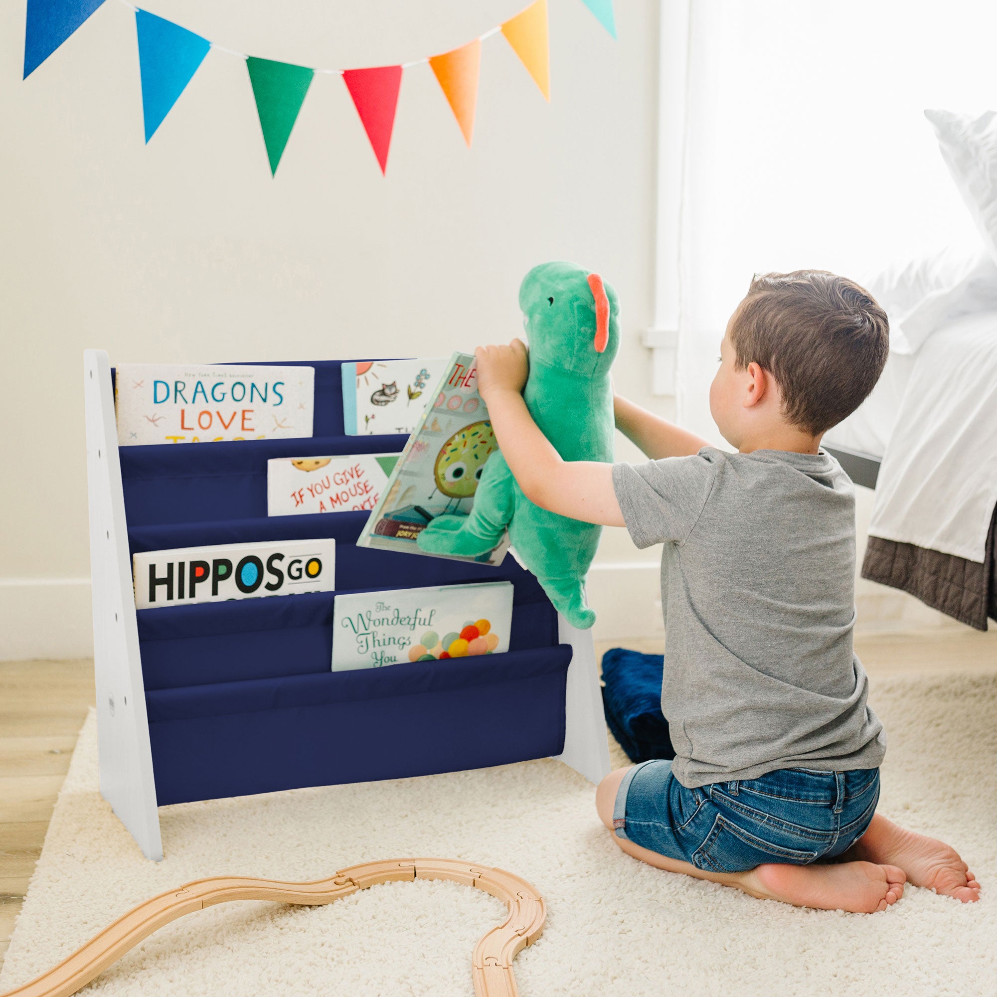 Sling Bookshelf - White w/ Blue