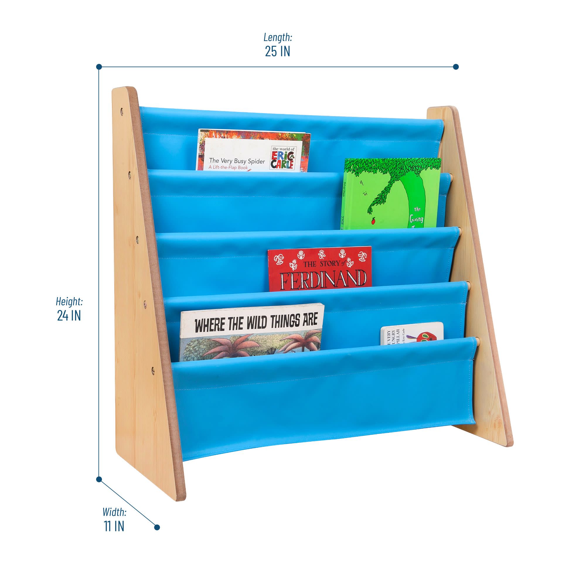 Vegan Leather Original Sling Bookshelf - Natural Wood w/ Blue