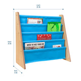 Vegan Leather Original Sling Bookshelf - Natural Wood w/ Blue