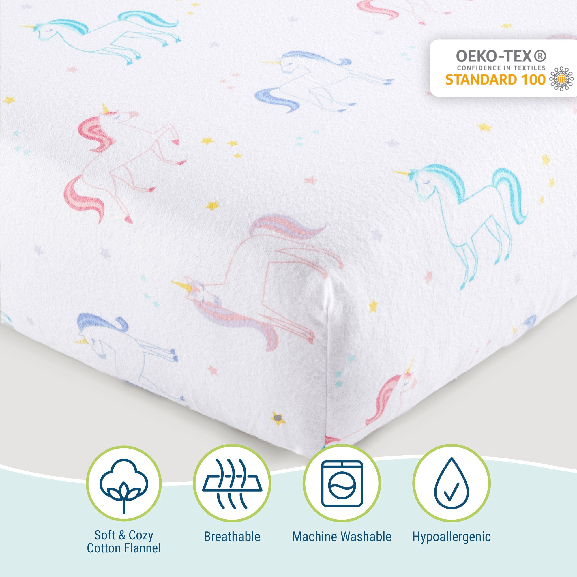 Unicorn 100% Cotton Flannel Sheet Set