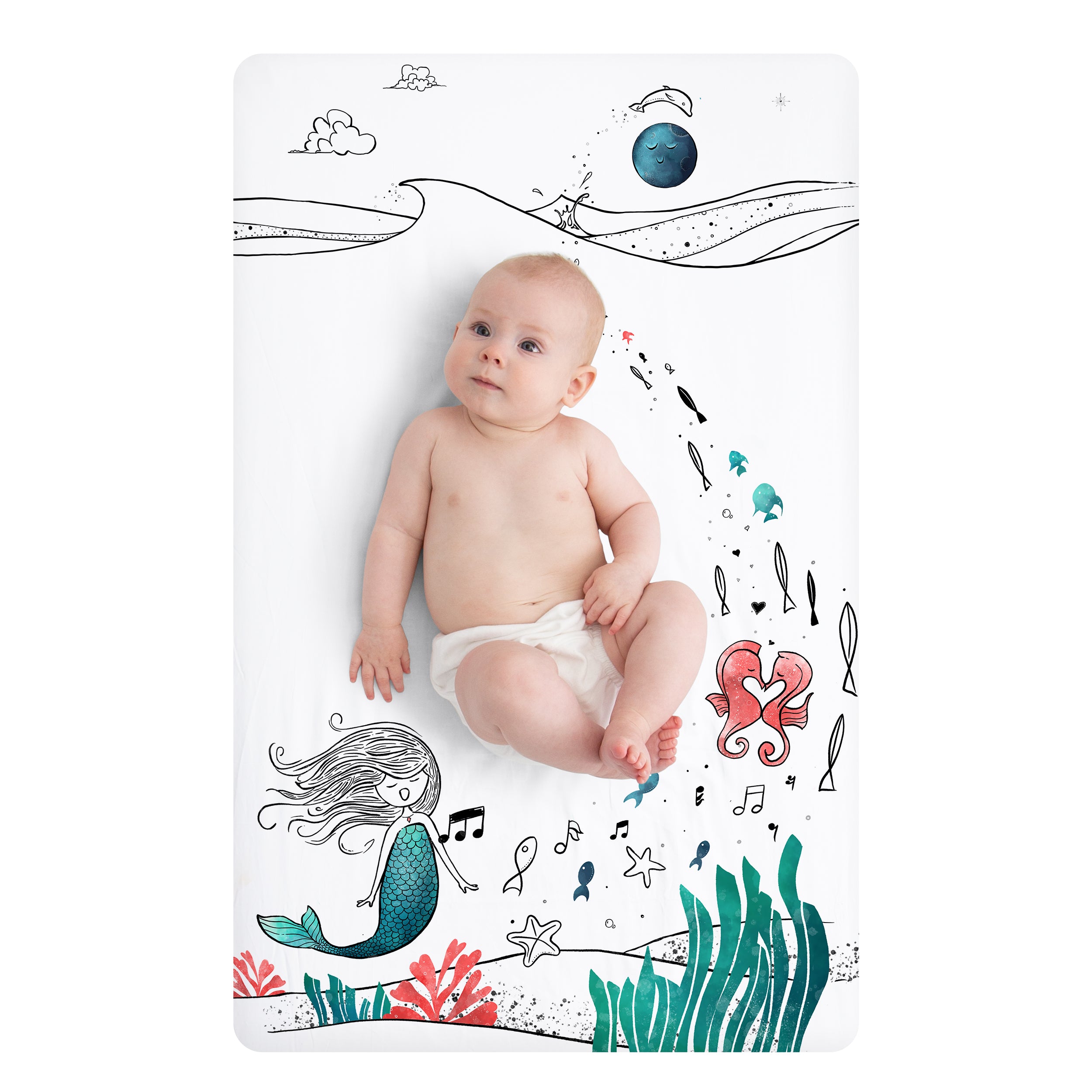 Fitted Mini Crib Sheet - Moonlight Mermaid