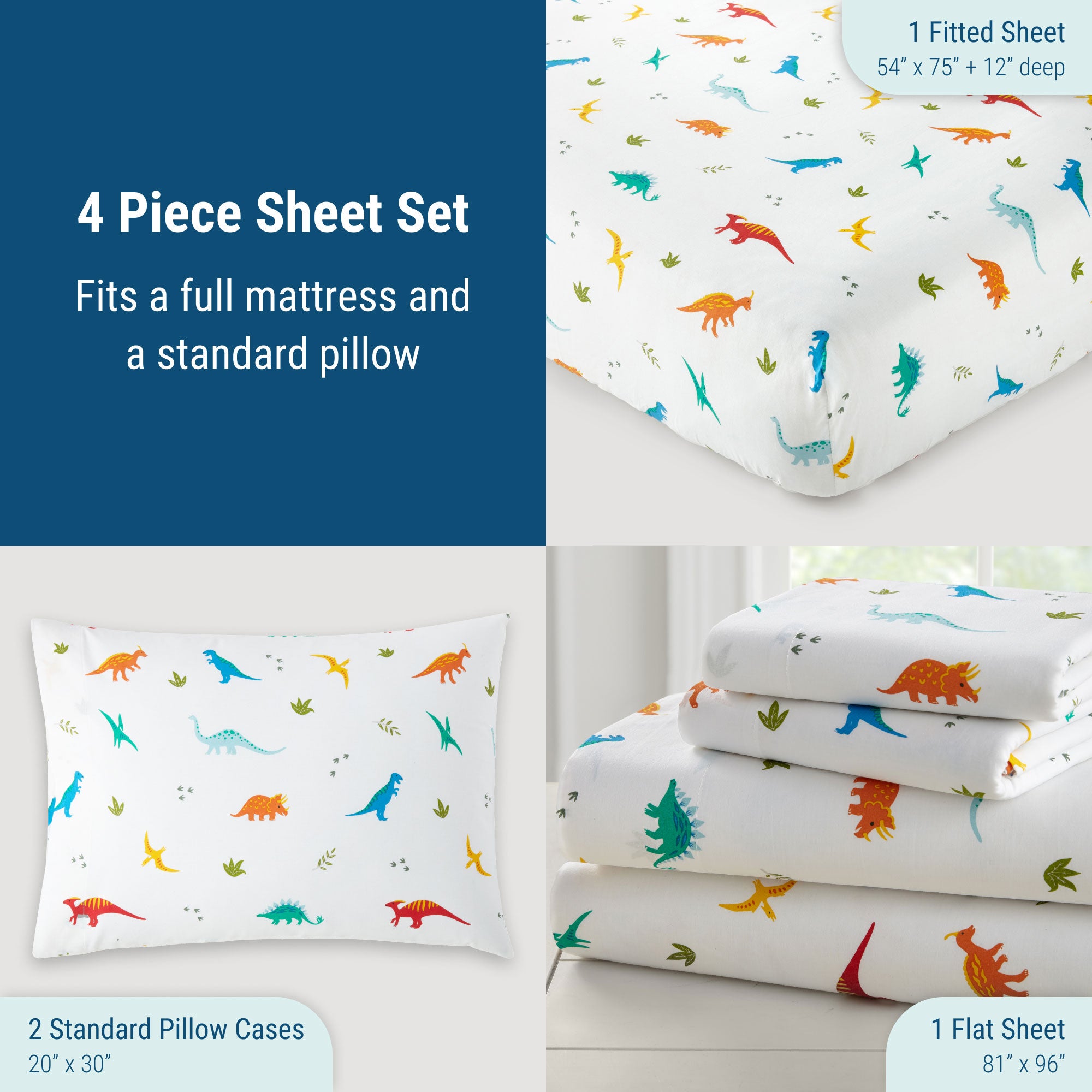 Jurassic Dinosaurs 100% Cotton Sheet Set - Full