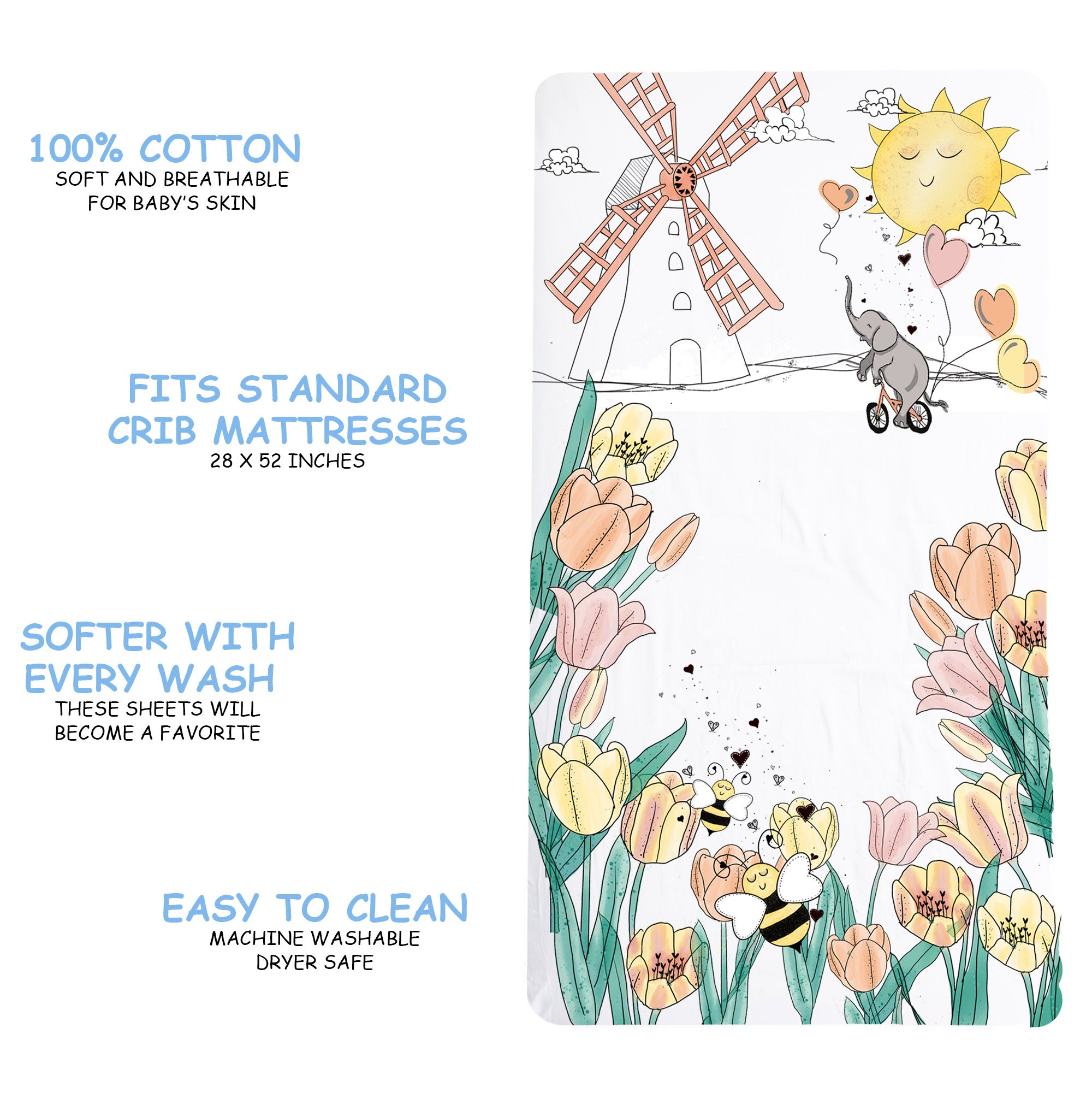 100% Cotton Fitted Crib Sheet - Tulip Fields