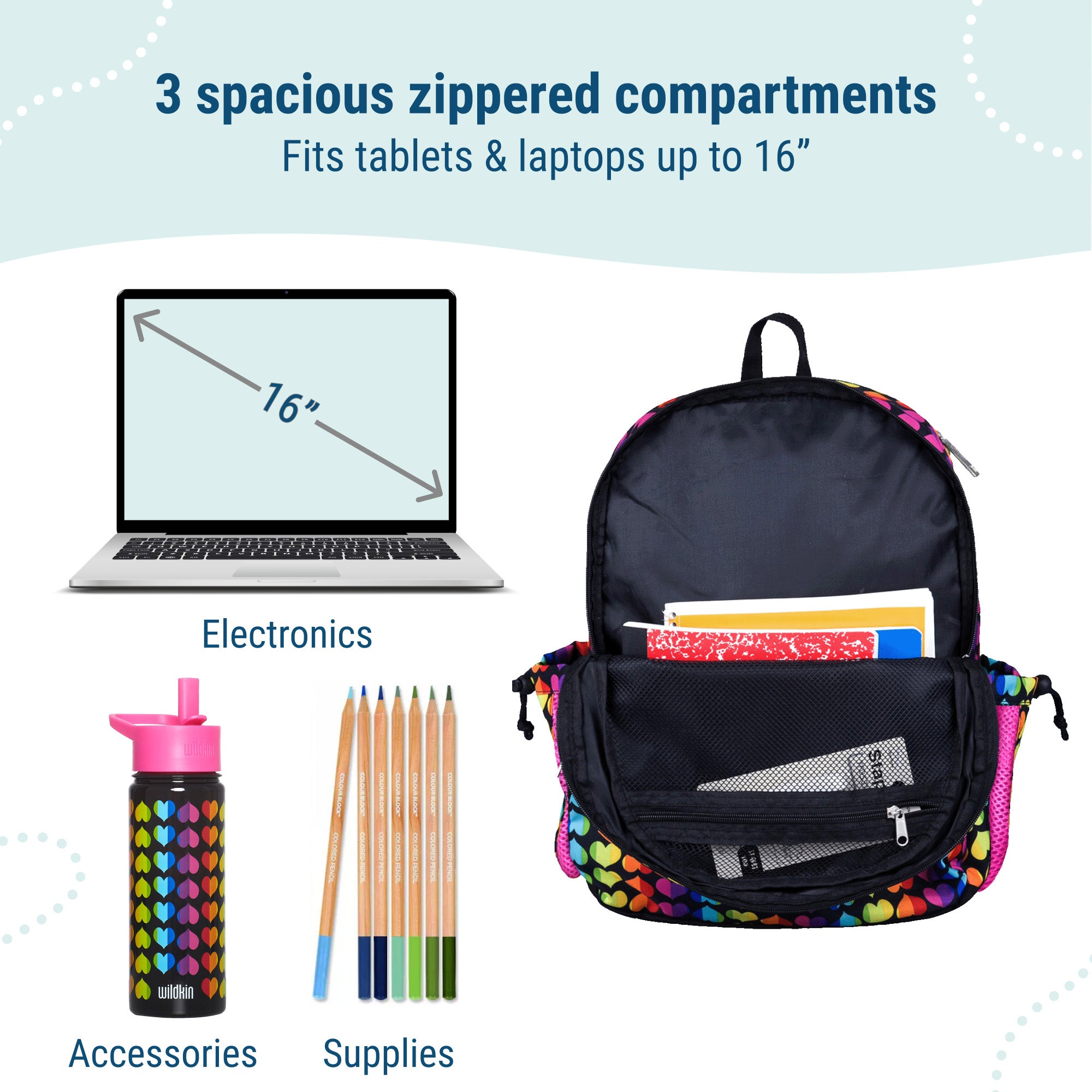 Rainbow Hearts 17 Inch Backpack