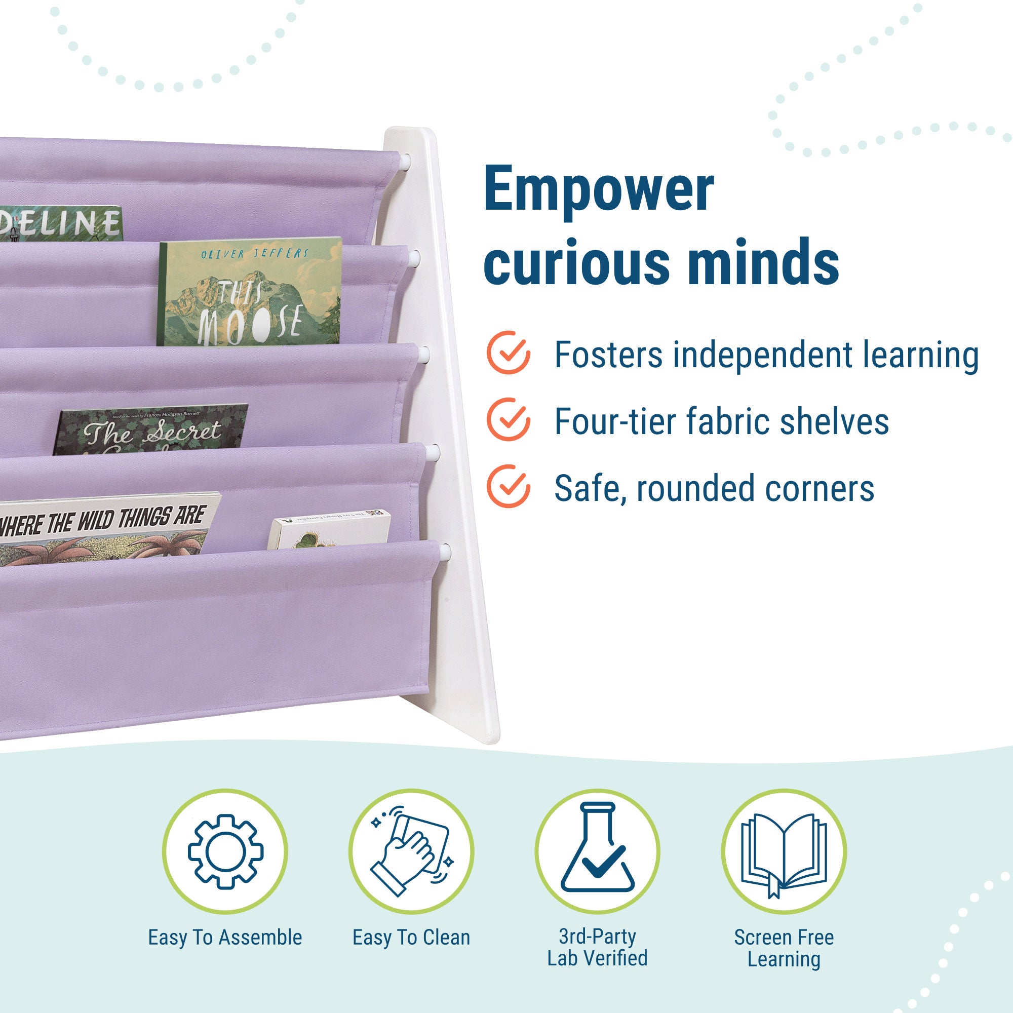 Premium Sling Bookshelf - White w/ Lilac