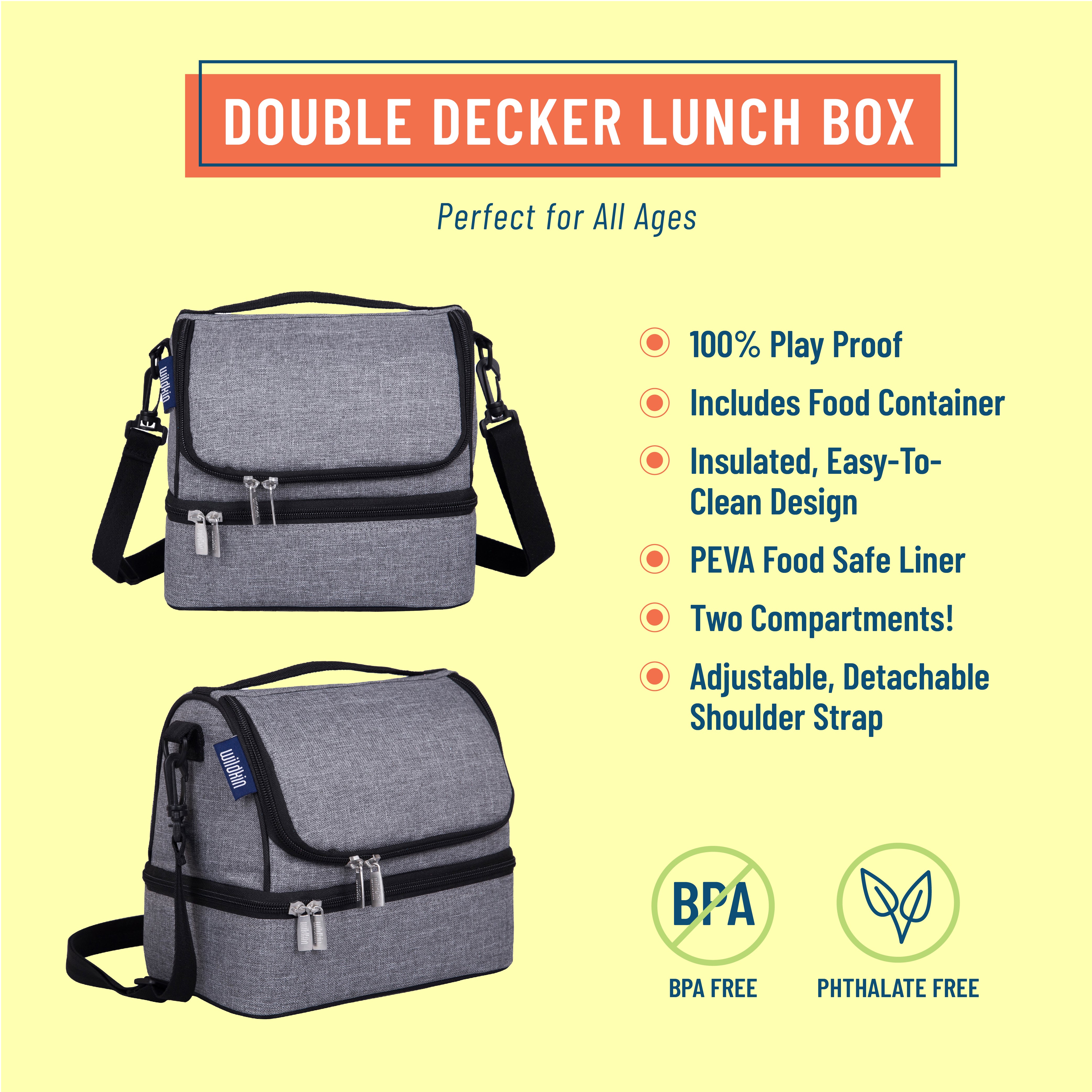 Gray Tweed Two Compartment Lunch Bag