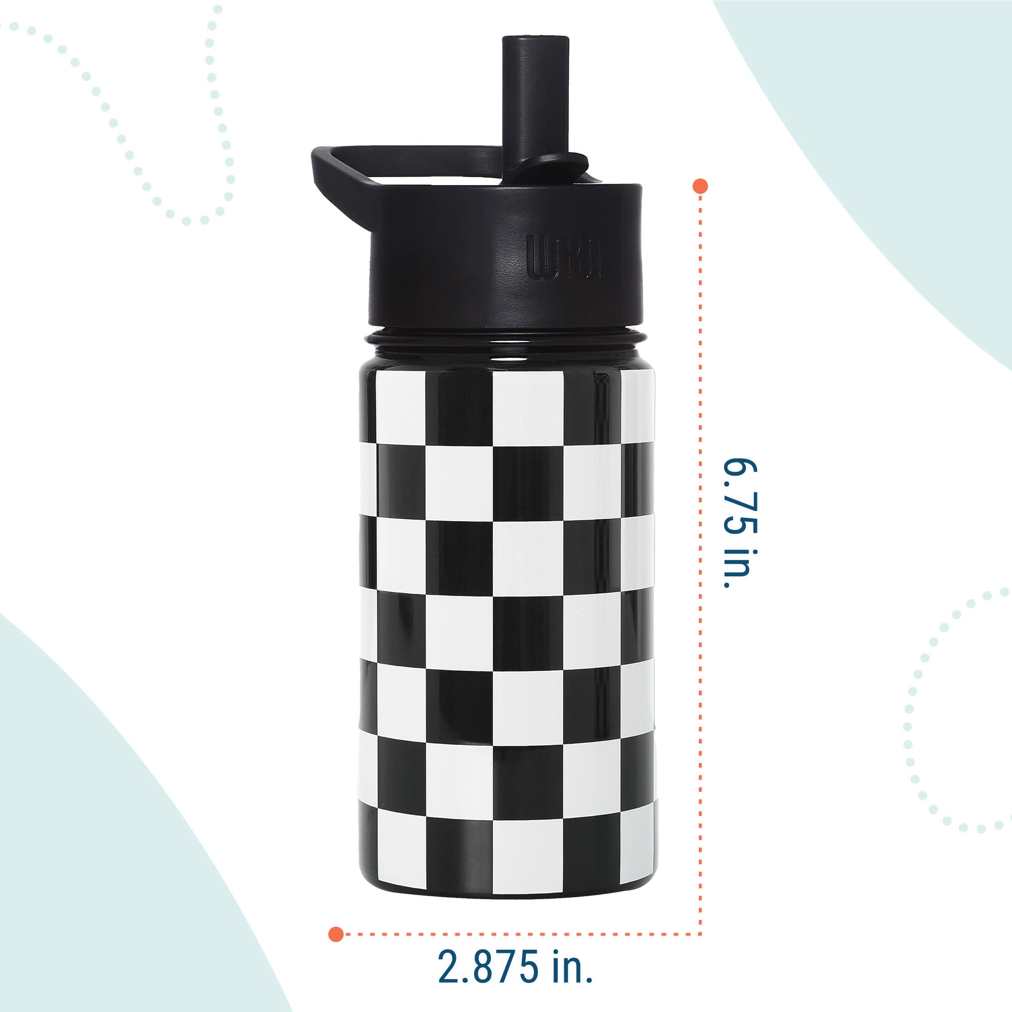 Black and White Checkered 14 oz Steel Water Bottle