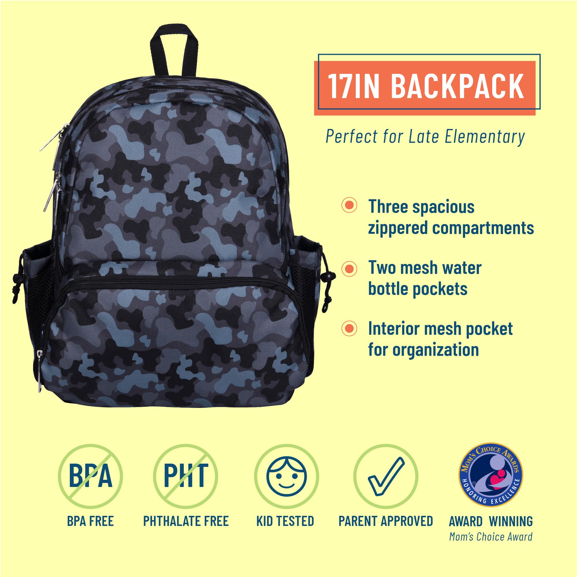 Black Camo 17 Inch Backpack