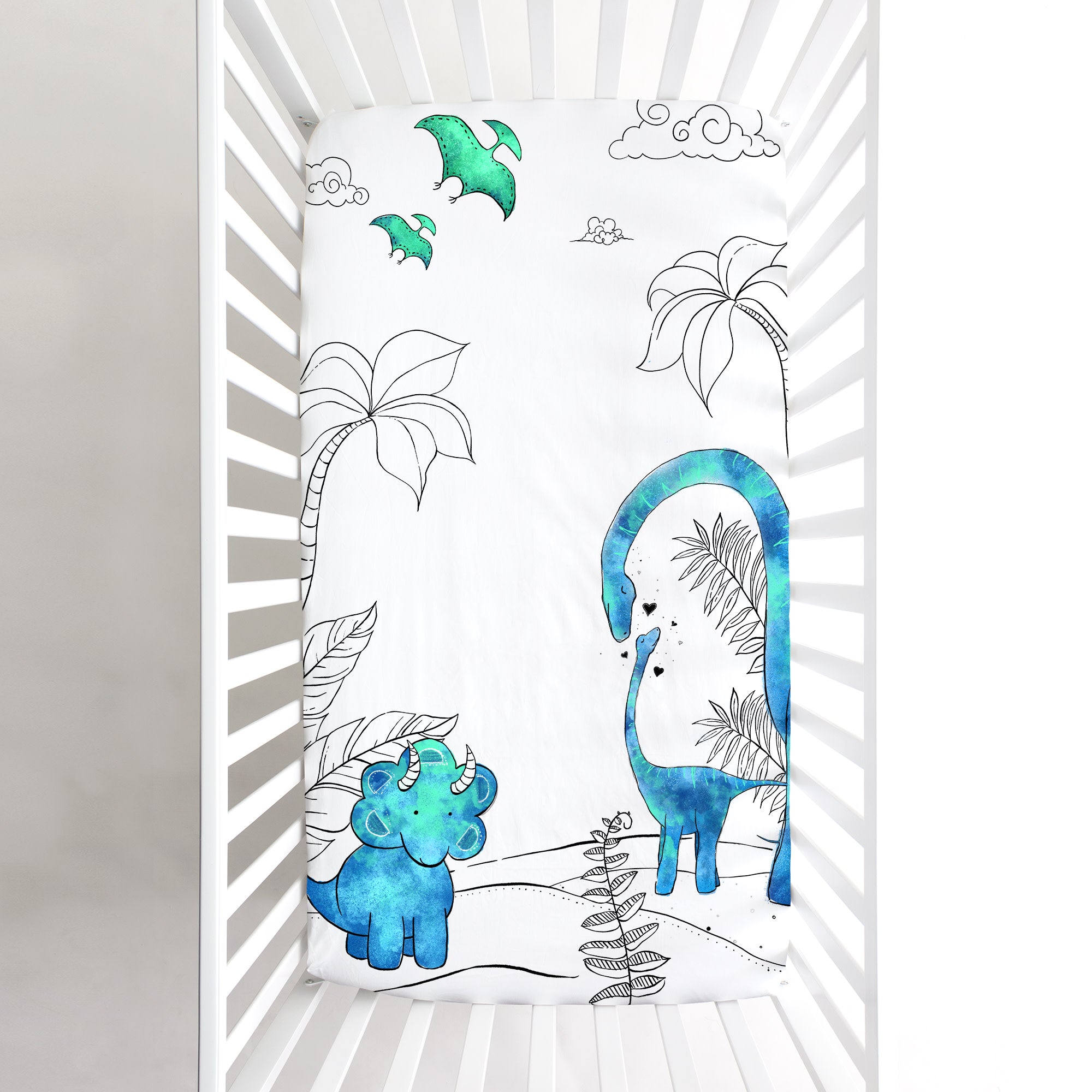 100% Cotton Fitted Crib Sheet - Blue Dinosaur