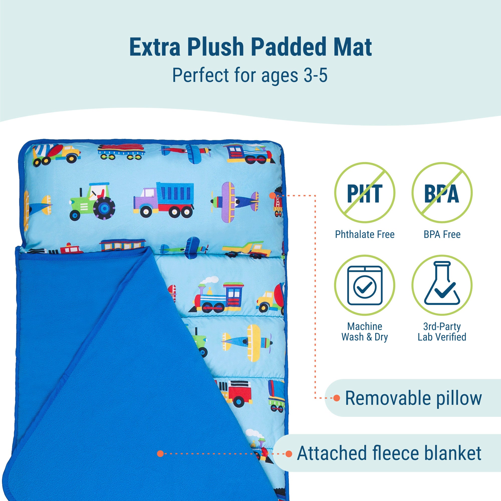 Trains, Planes & Trucks Microfiber Toddler Nap Mat