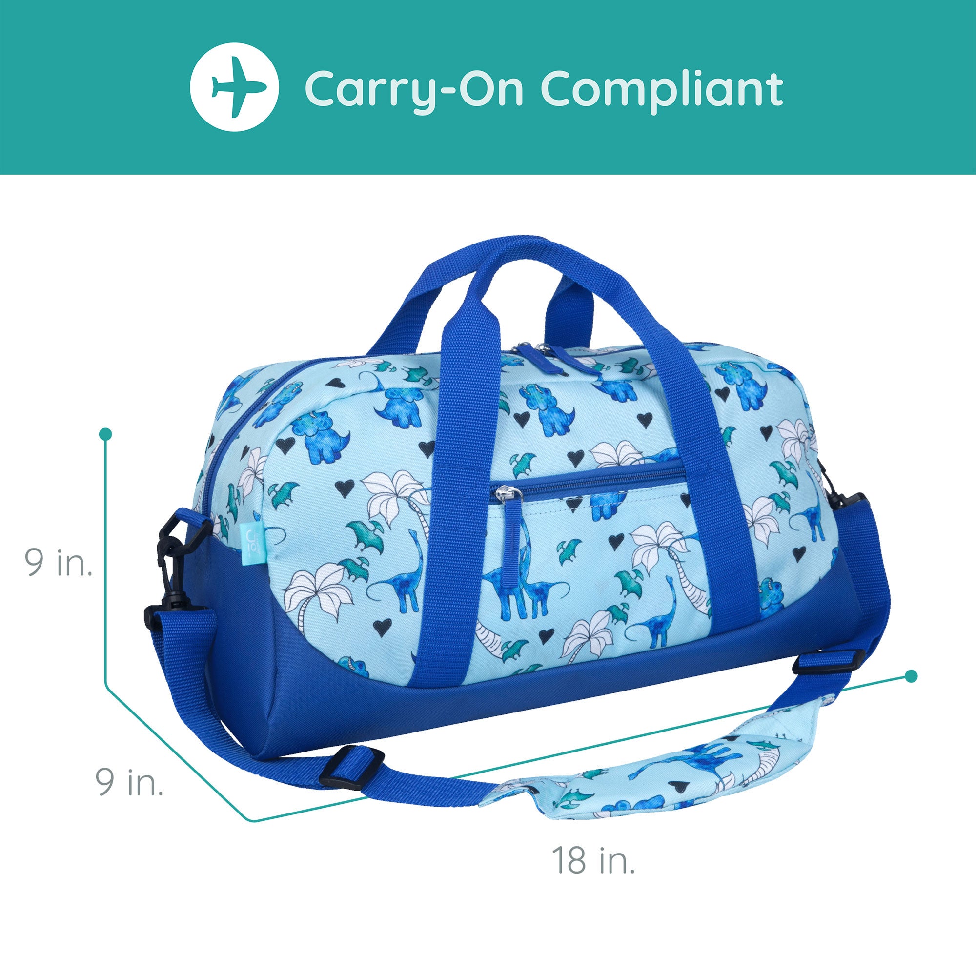 Blue Dino Overnighter Duffel Bag