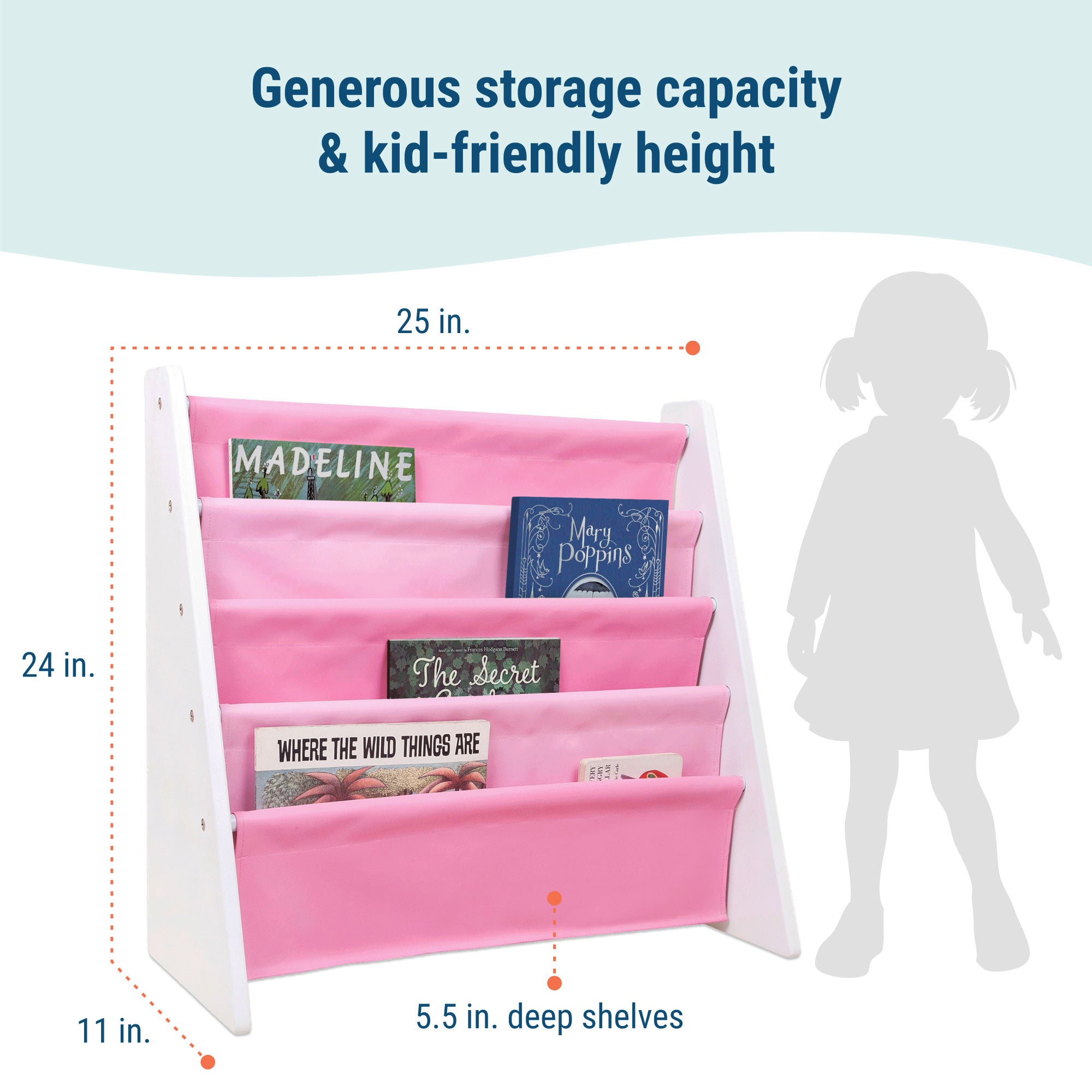 Vegan Leather Original Sling Bookshelf - White Wood w/ Light Pink and Dark Pink