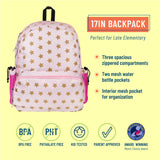 Pink and Gold Stars 17 Inch Backpack