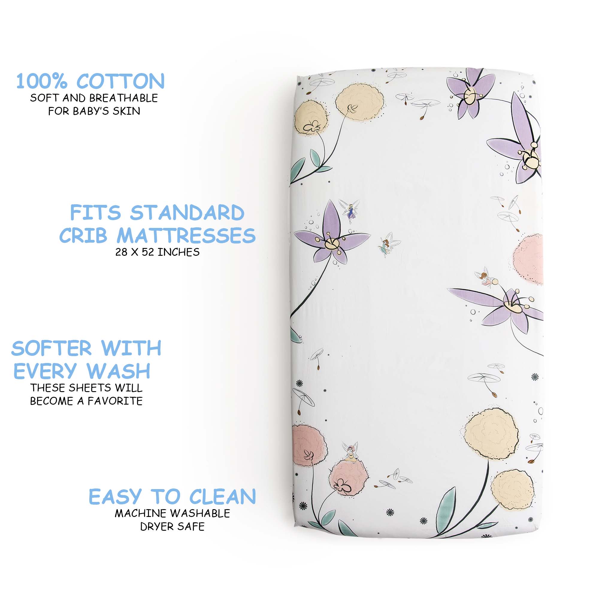 100% Cotton Fitted Crib Sheet - Fairy Blossom