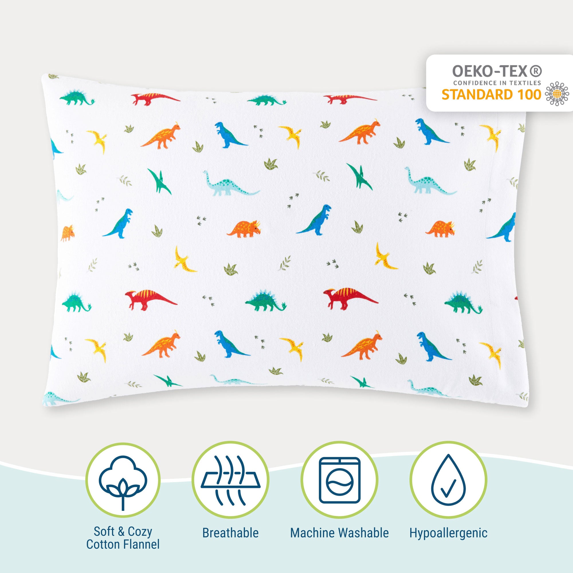 Jurassic Dinosaurs 100% Cotton Flannel Pillowcase - Standard