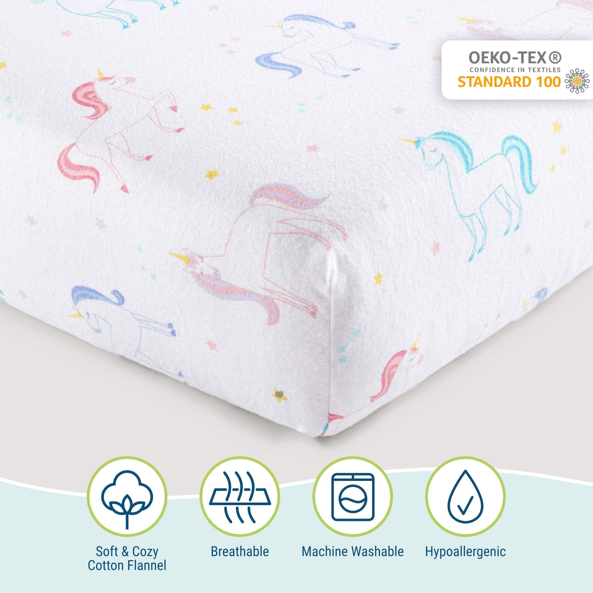 Unicorn 100% Cotton Flannel Sheet Set